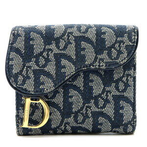 Christian Dior double hook wallet canvas Navy Blue